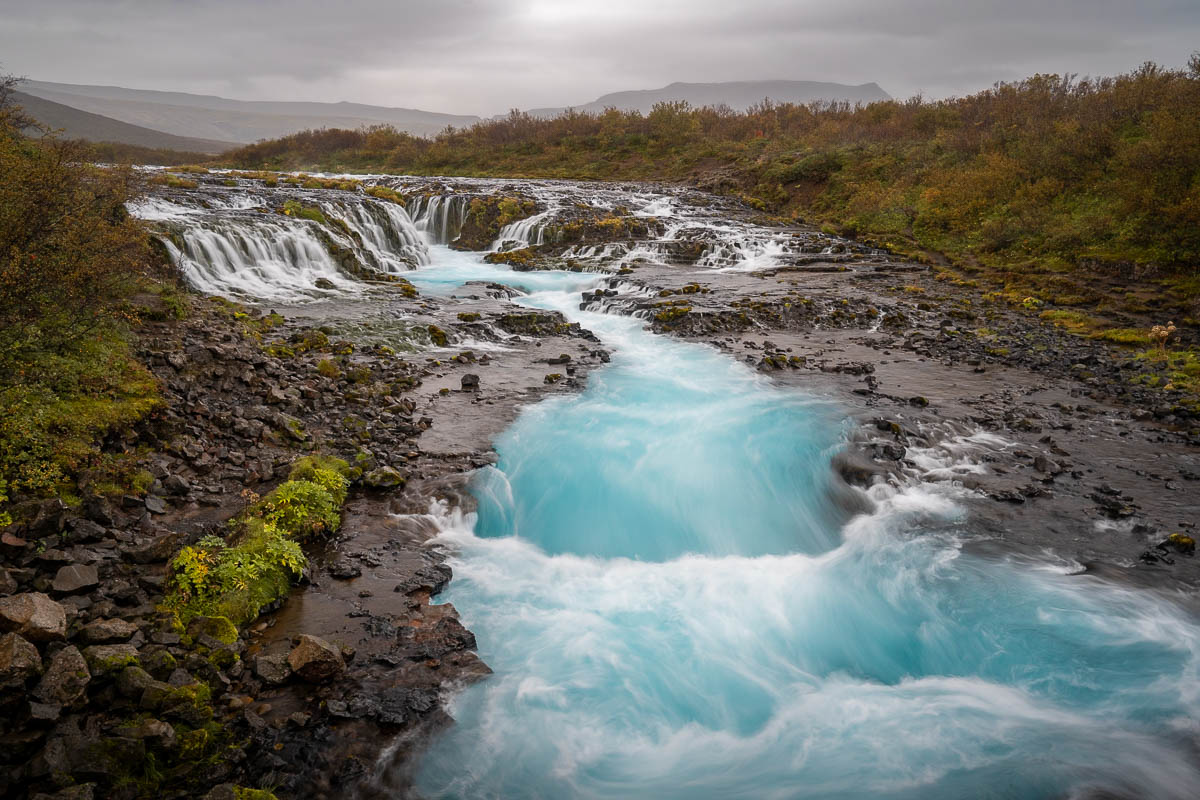 Bruarfoss Waterfall on a gloomy day in Iceland
