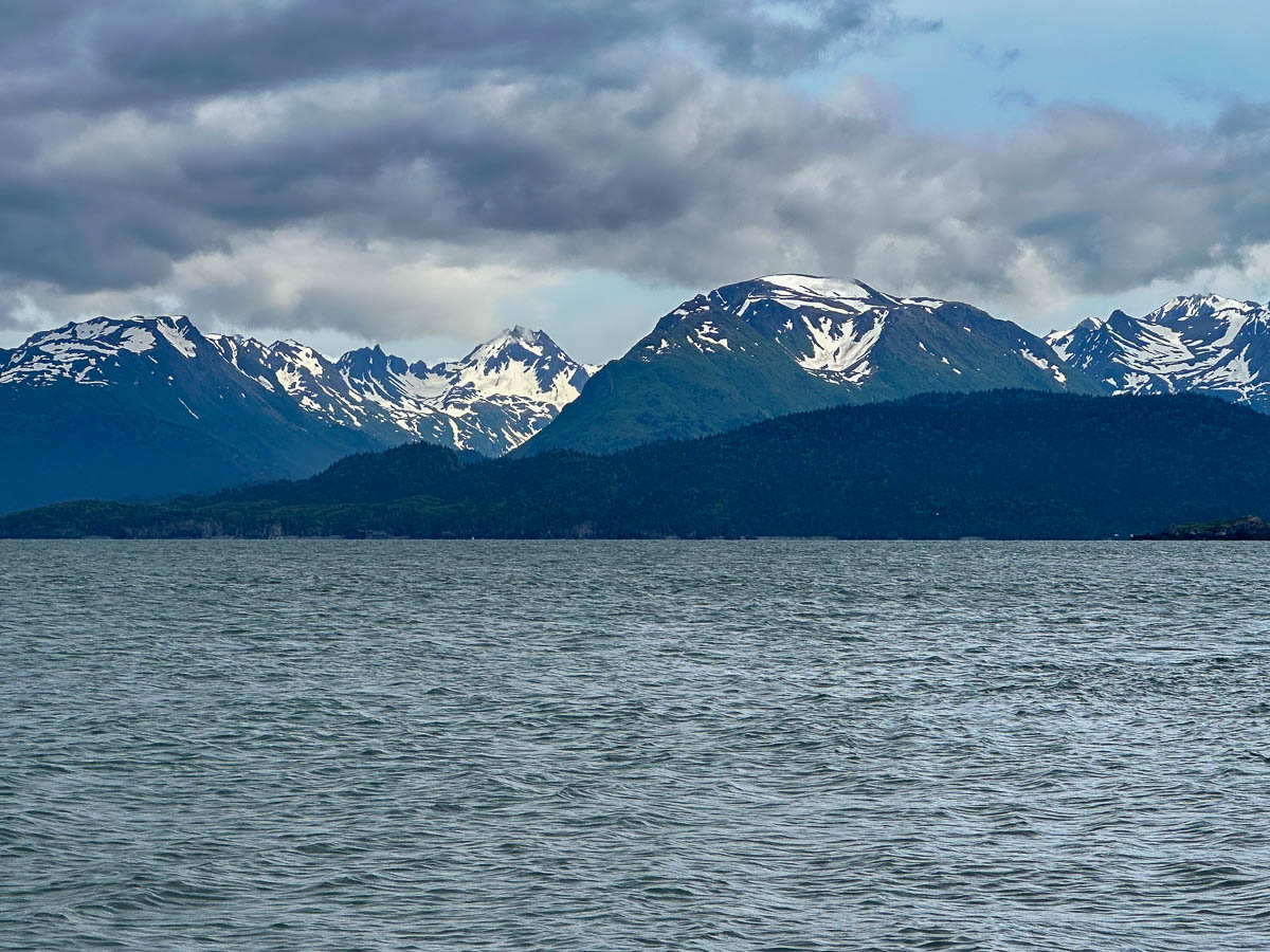 Snowcapped mountains in the Kenai range from the Homer spit, Alaska