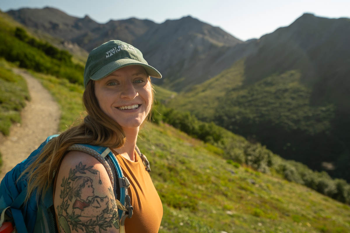 Woman smiling along the Savage Alpine Trail in Denali National Park, Alaska