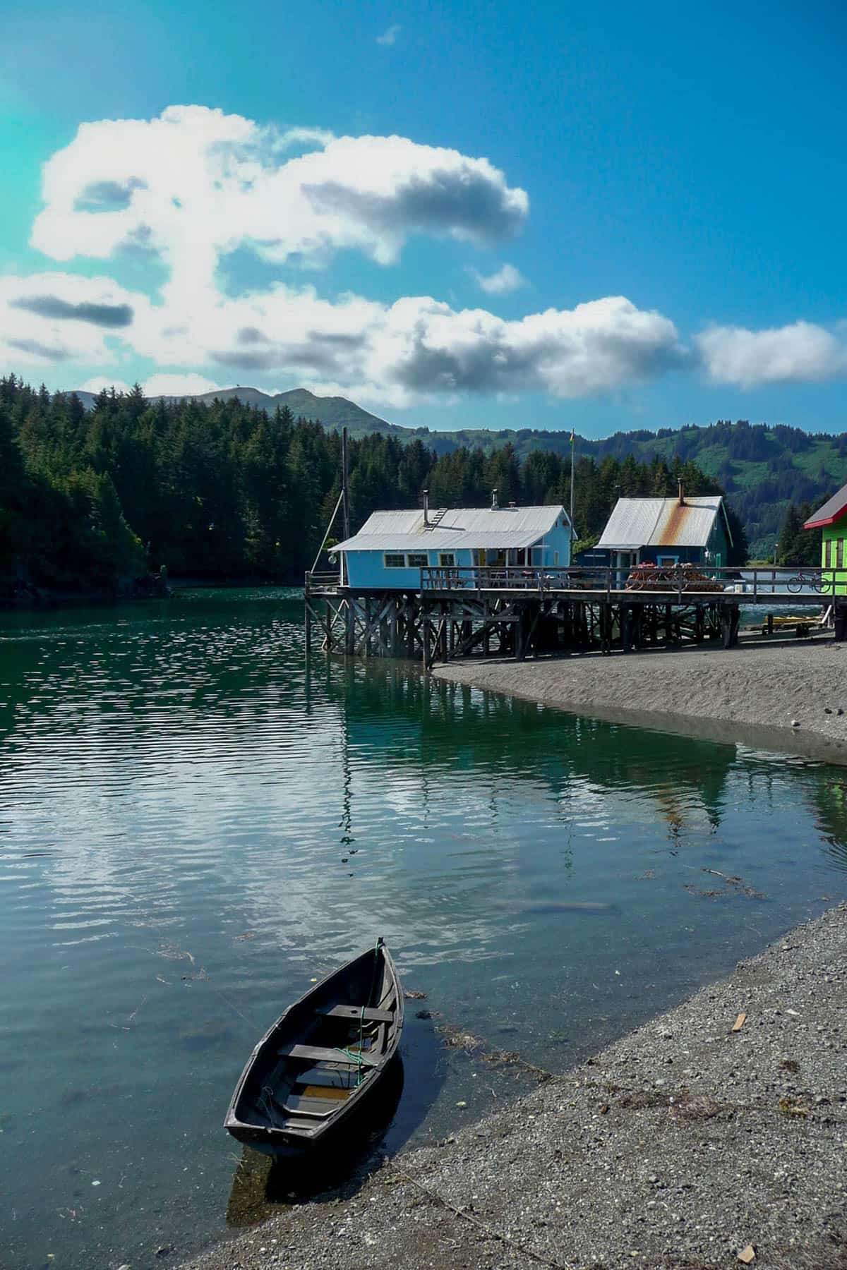 Buildings on wooden catwalks in Seldovia, Alaska
