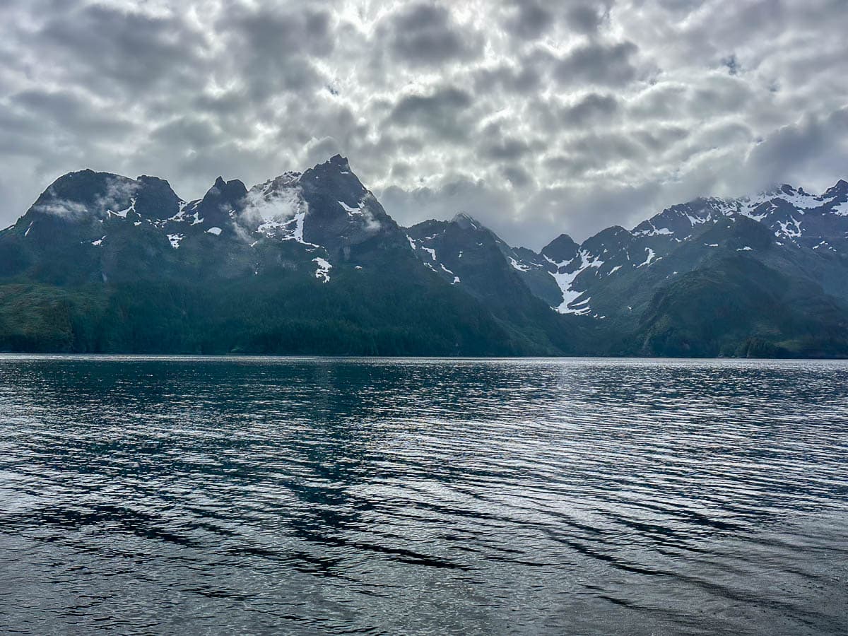 Snowy mountains in the Prince William Sound in Alaska
