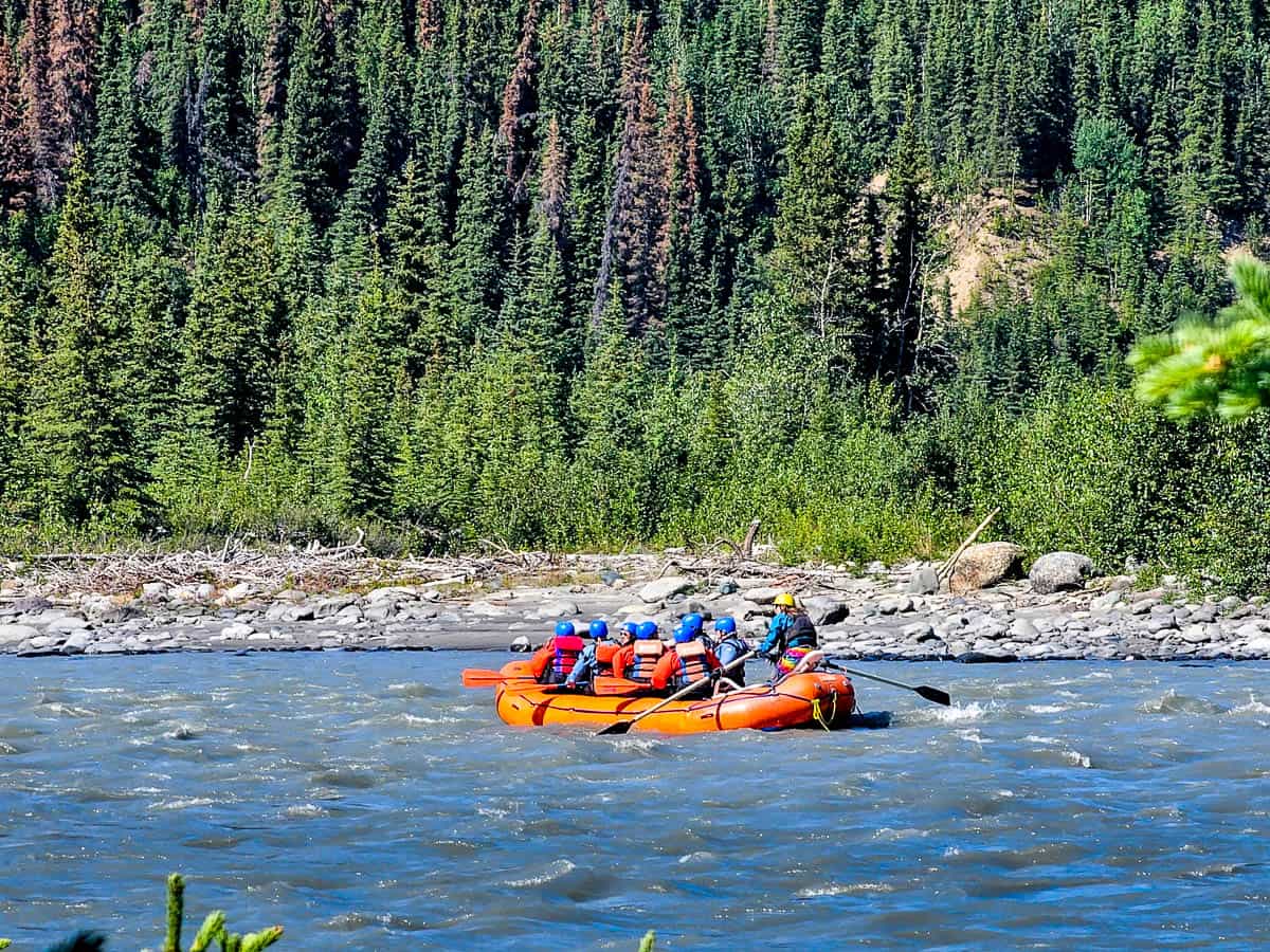 Group rafting down the Nenana River from the Horseshoe Lake Trail in Denali National Park, Alaska