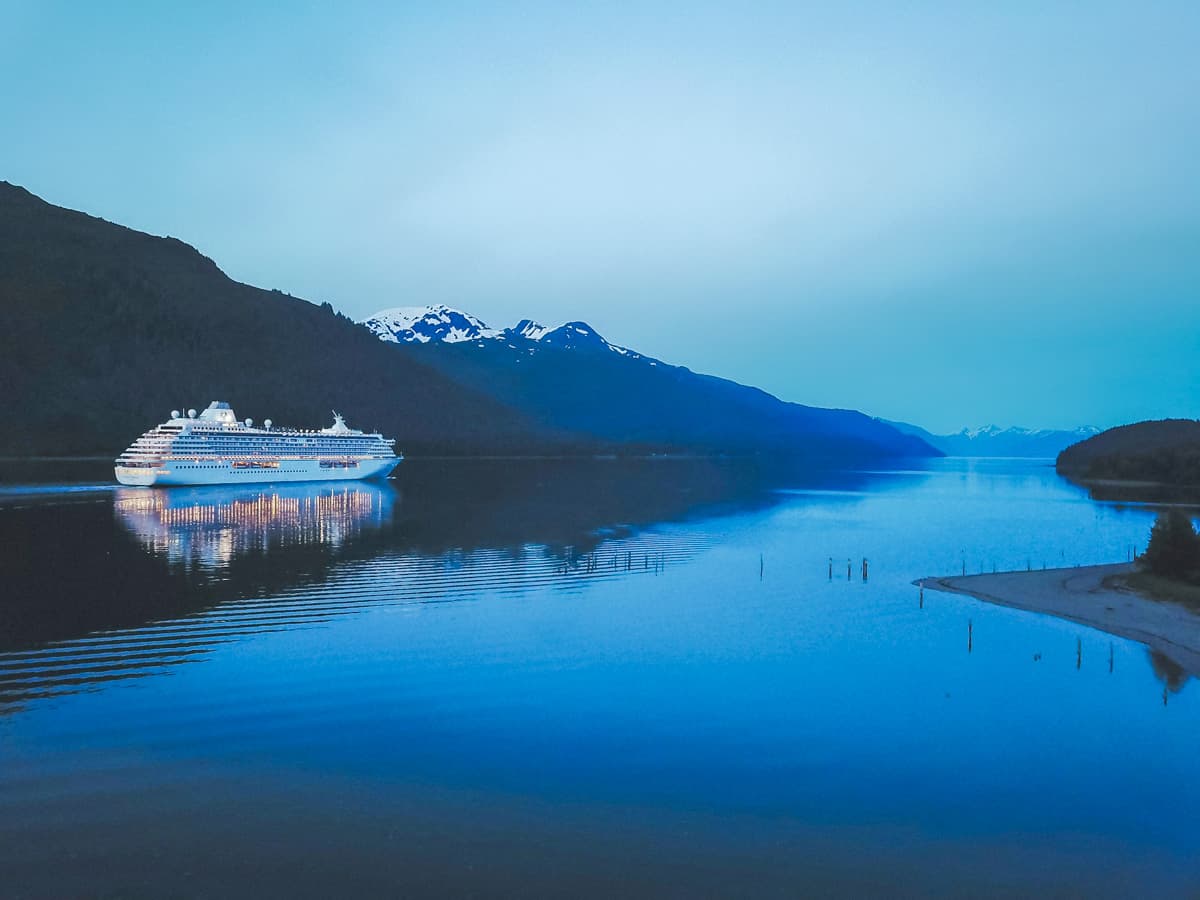 Cruise ship in a fjord of Alaska