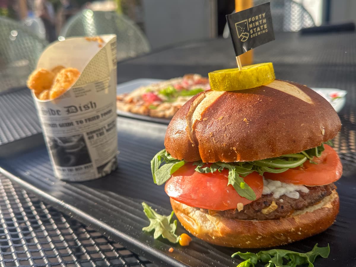 Veggie burgers and tater tots from the 49th State Brewery in Anchorage, Alaska