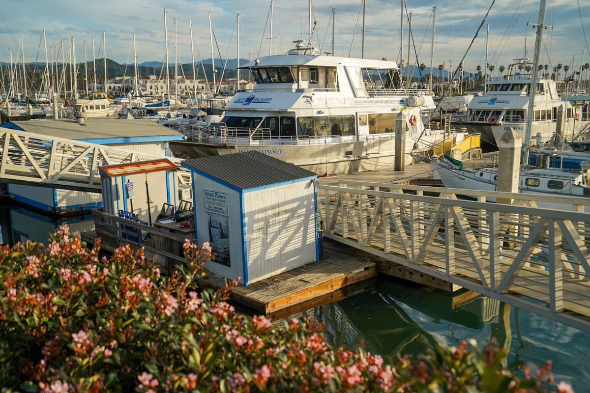 Island Packers ferry parked in the Ventura Harbor California