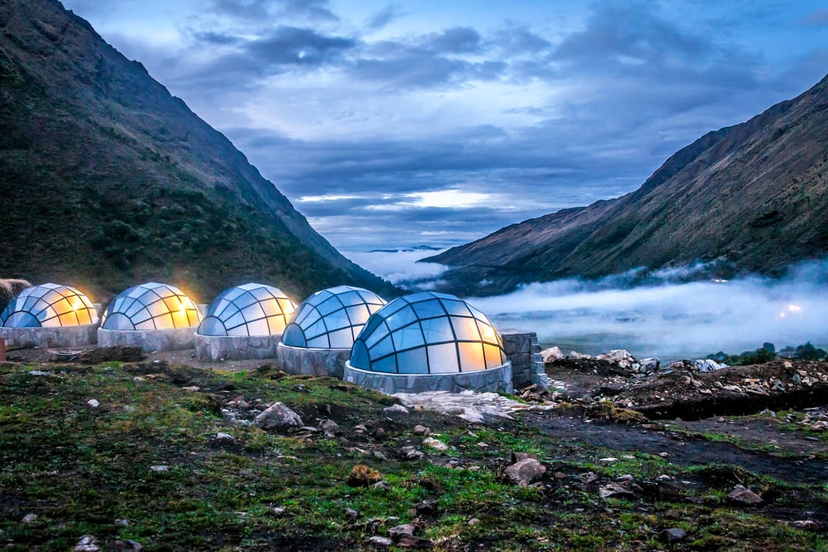 Glass domes at Sky Camp along the Salkantay Trek in the Andes Mountains of Peru