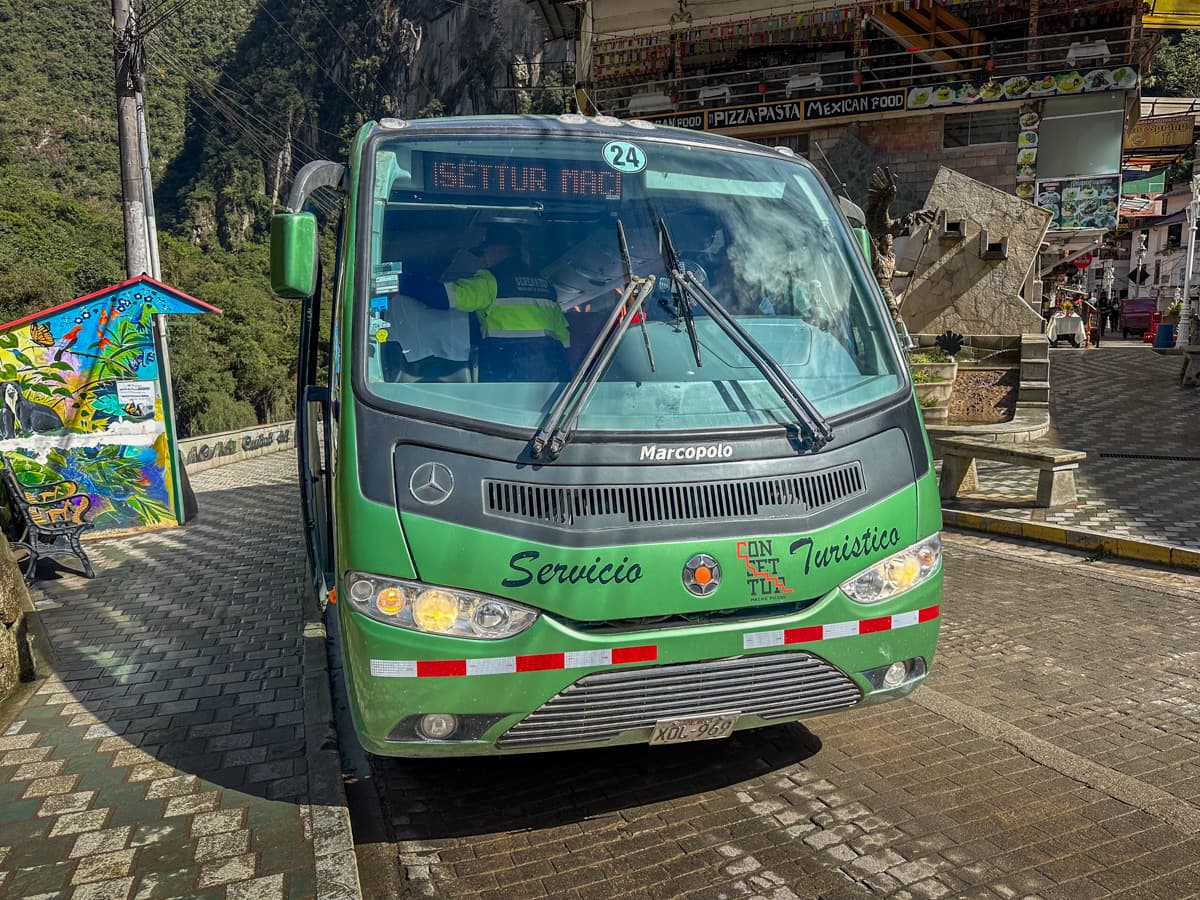 Bus that takes tourists from Aguas Calientes up to Machu Picchu in Peru