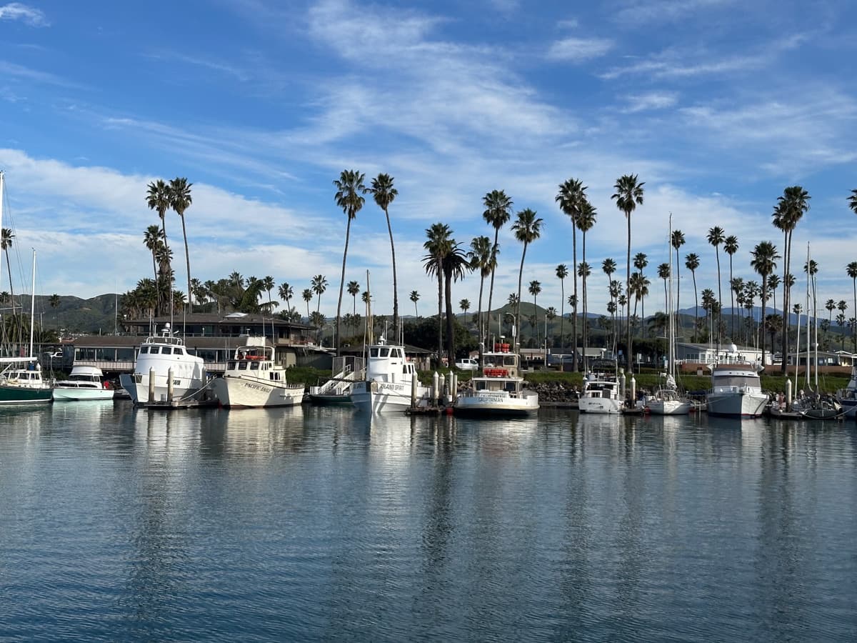 Boats parked in Ventura Harbor in souther California