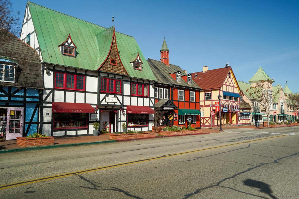 Danish-themed buildings on the main street of Solvang, California