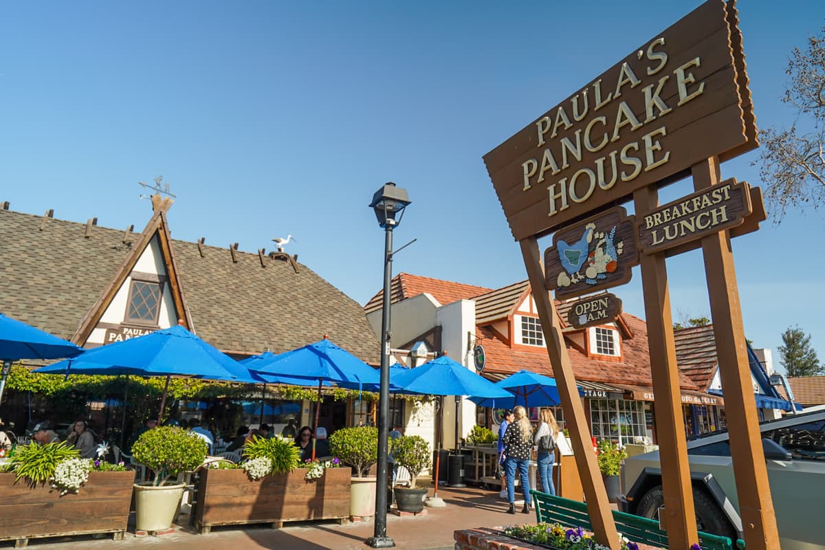 Exterior of Paula's Pancake House in Solvang, California
