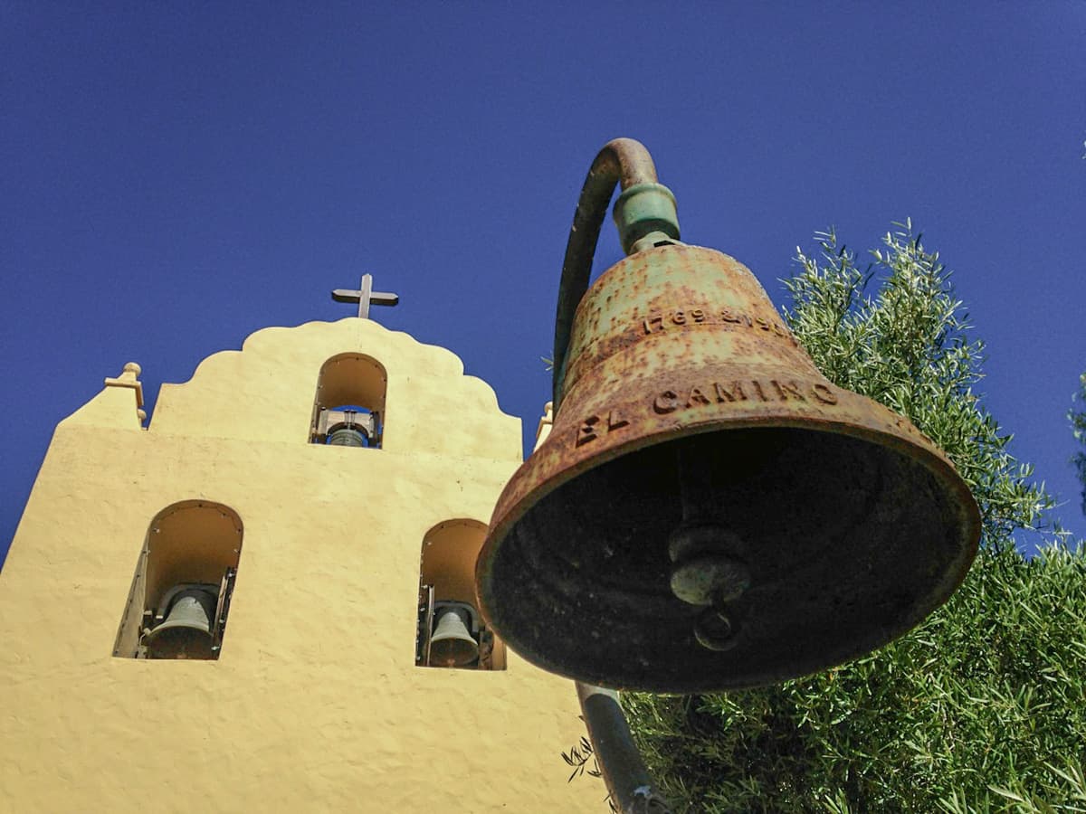 Bell and wall at the Mission Santa Ines in Solvang, California