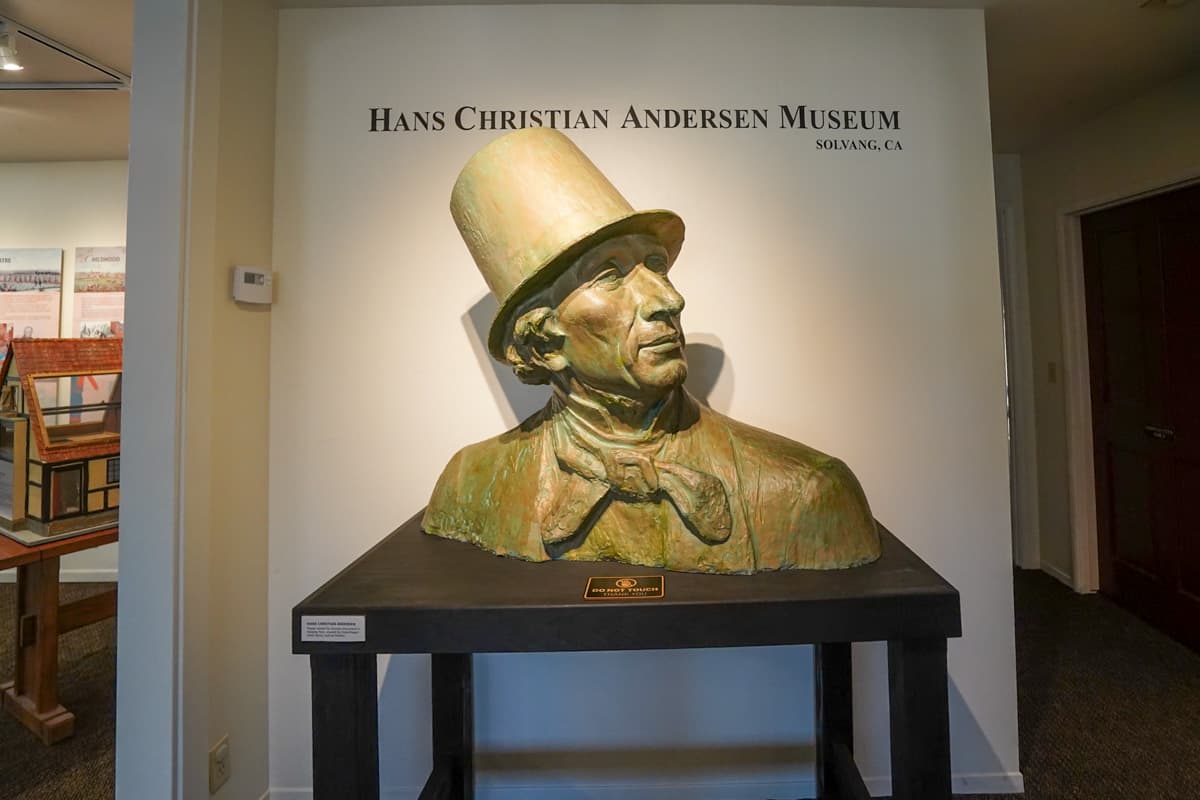 Bronze bust of Hans Christian Andersen Museum in the Book Loft in Solvang, California