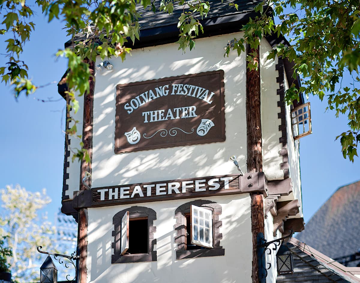 Tower at the entrance of the Solvang Festival Theater in Solvang, California