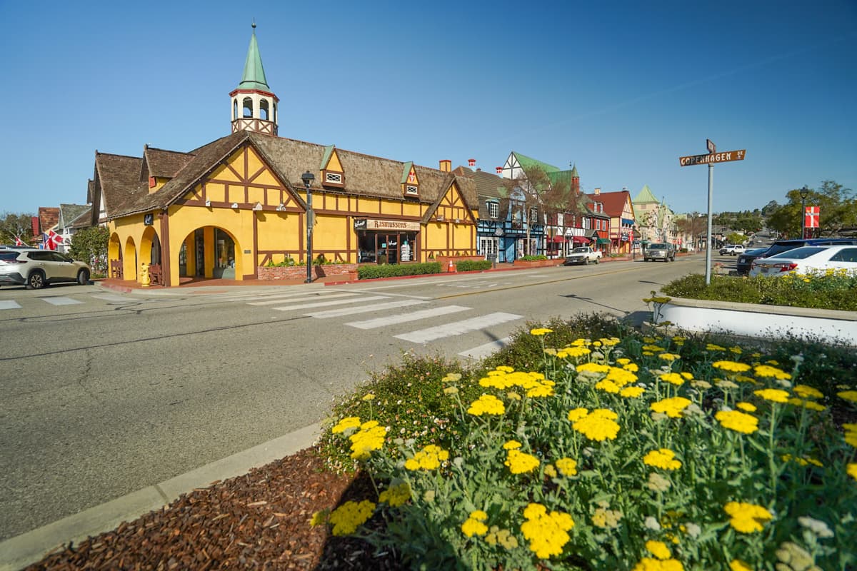 Danish-themed buildings on the main street of Solvang, California