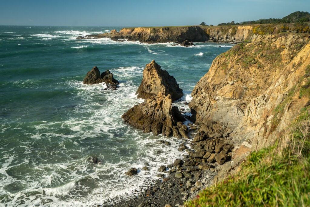 Sea stacks in the Pacific Ocean from Jug Handle State Nature Preserve in Mendocino, California