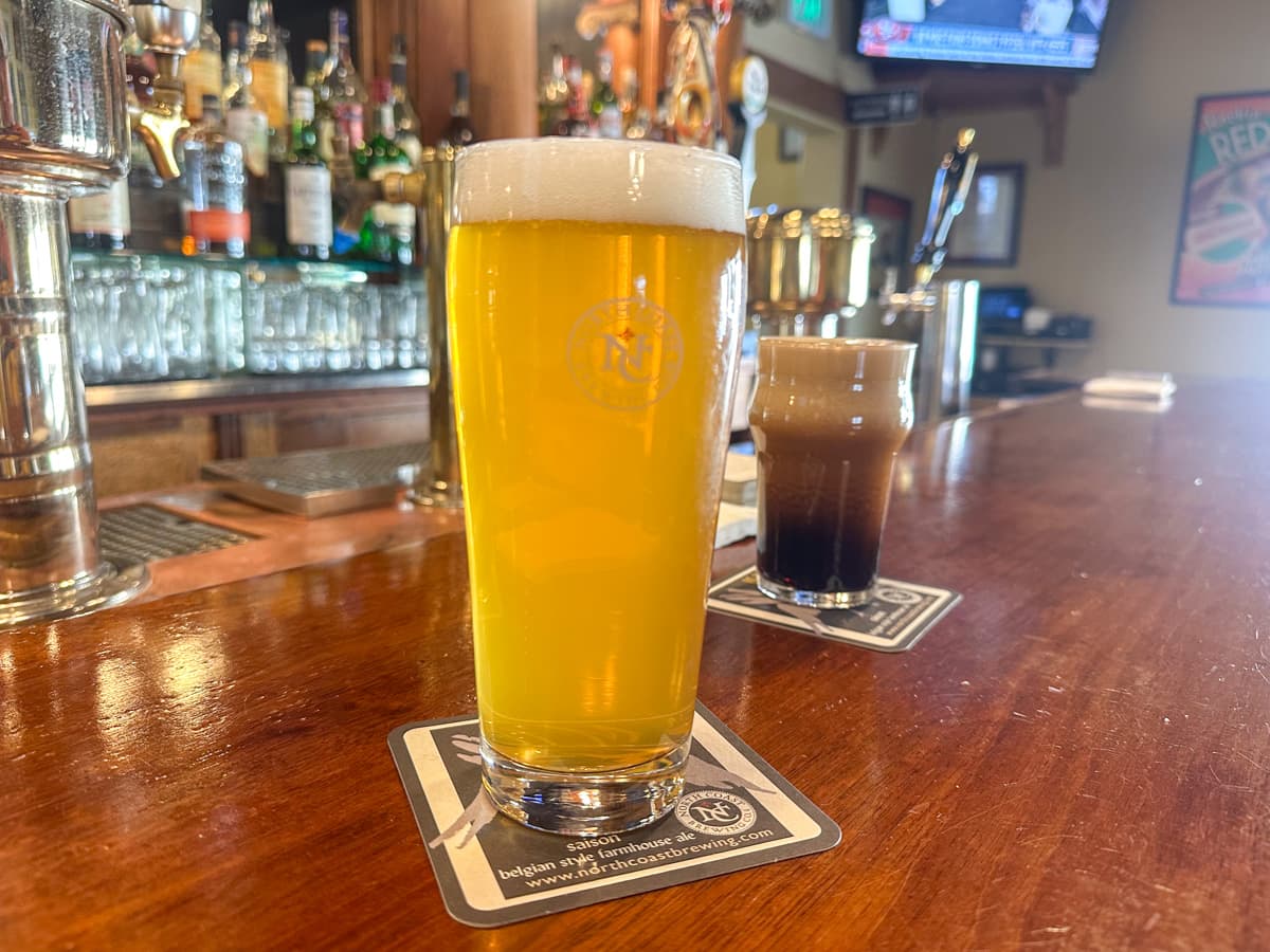 Glass of beer at North Coast Brewing in Fort Bragg, California