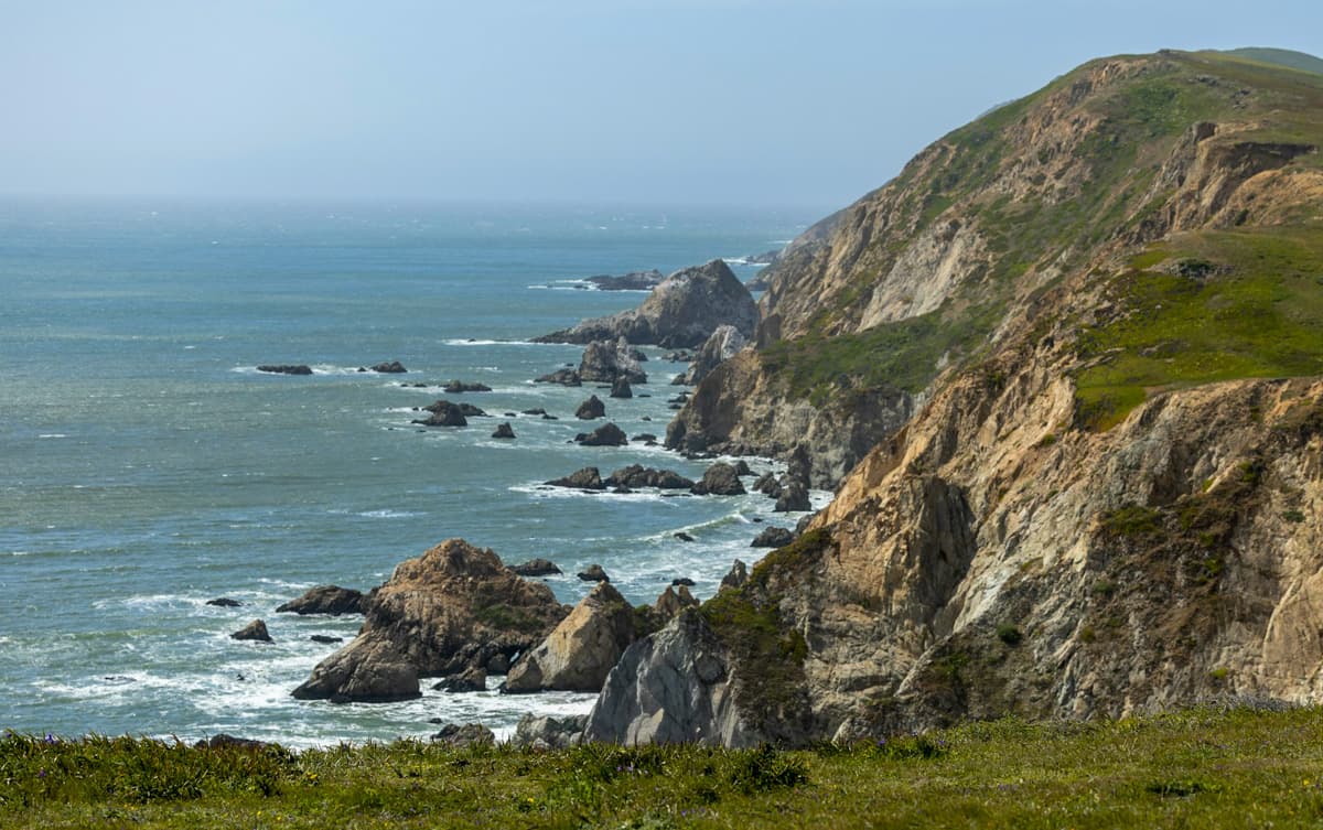 Rugged sea cliffs along the Chimney Rock Trail in Point Reyes National Park in California