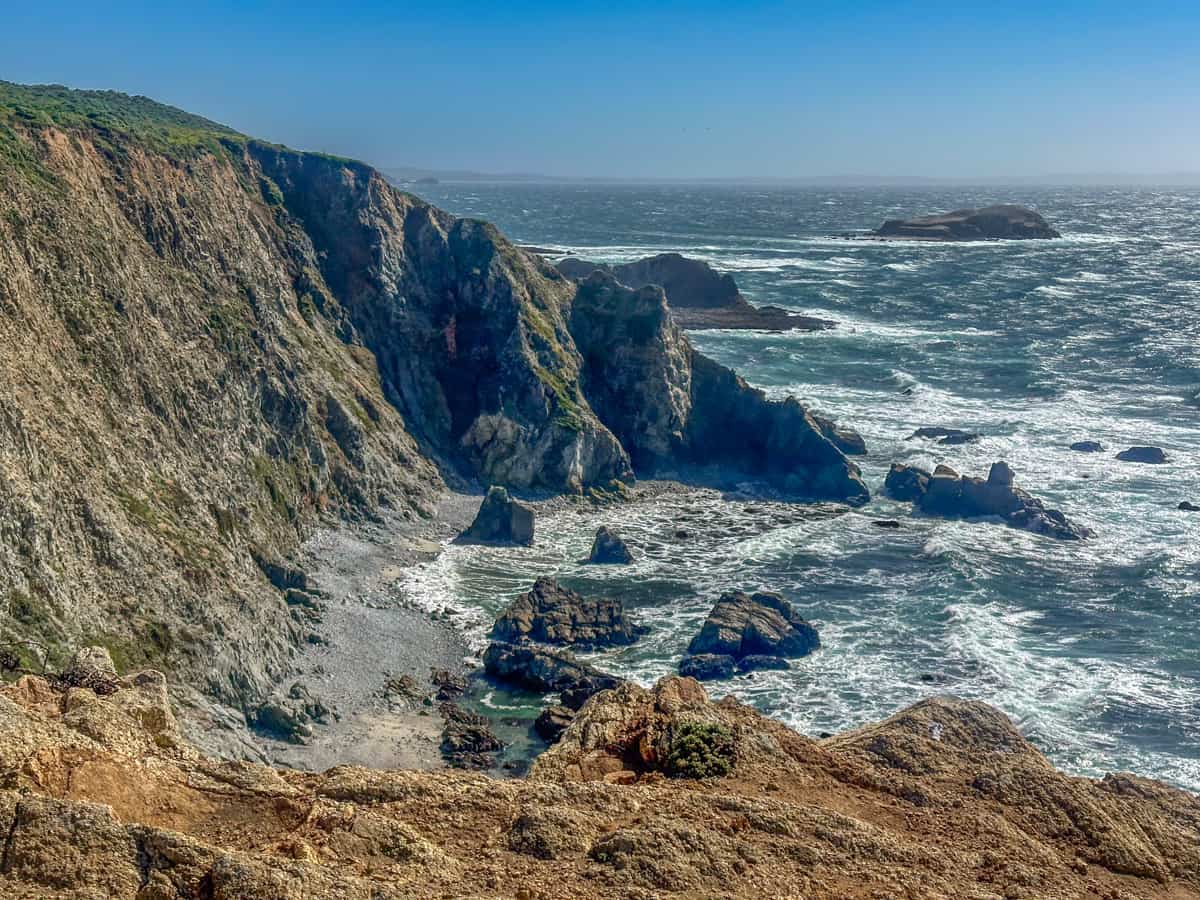Rugged cove with sea stacks along the Tomales Point Trail in Point Reyes National Seashore in California