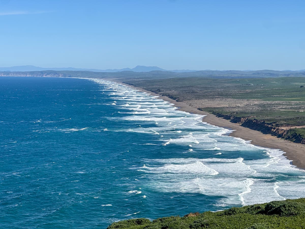 South Beach stretching towards the horizon along the Point Reyes National Seashore in California