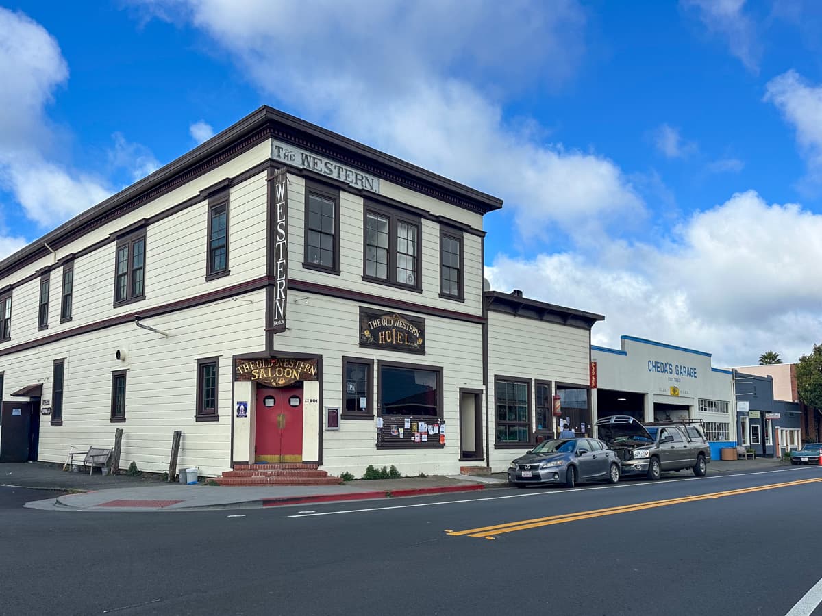 Historic buildings lining a street in Point Reyes Station, California