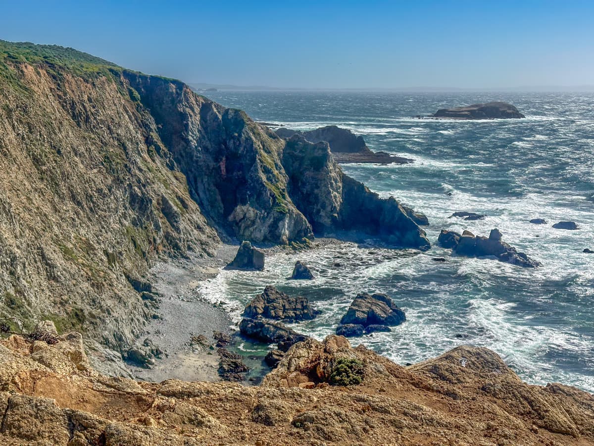 Rugged cove and sea stacks along the Tomales Point Trail in Point Reyes National Seashore in California